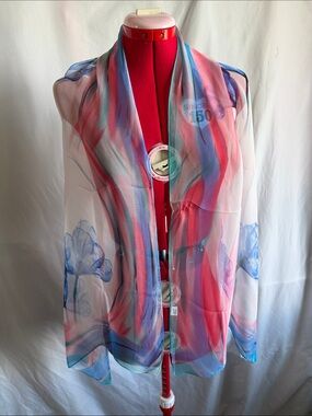 Sheer Floral Drape Vest - Pink & Blue